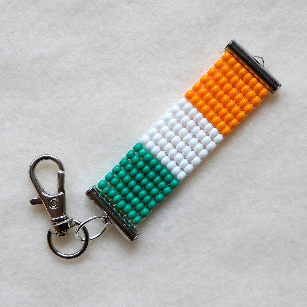 Ireland Irish flag bead keychain/bag charm, handmade, seed beads, Dublin